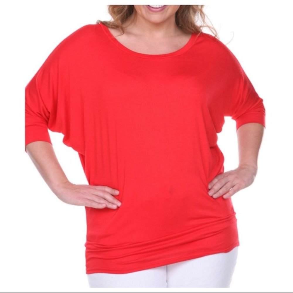 Plus Size Red Dolman Sleeves Tunic Top